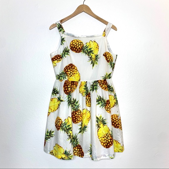 Pineapple Dress White Tank Top Midi Length Sun Dress - Picture 1 of 7
